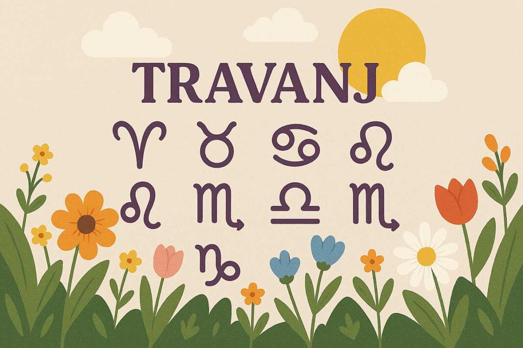 Ilustracija horoskop travanj cvijece i horoskopski znakovi