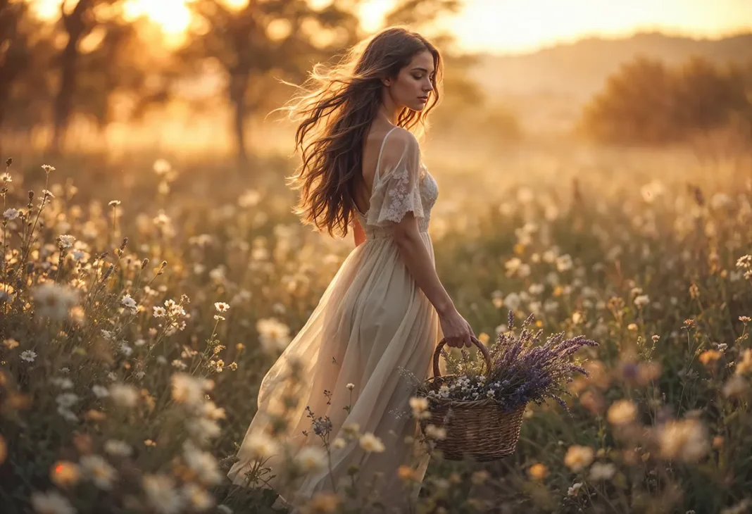 woman-field-flowers-sunset Žena na polju cvijeca