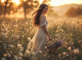 Žena na polju cvijeca