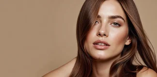 Autumn skin je novi beauty mood: kako postići zdrav, mekan ten bez teškog pudera djevojka prekrasne smeđe kose i lijepe kože pozira na smeđoj pozadini